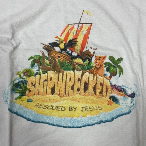 Jesus Tee Mens Small White Shipwrecked Rescued By Jesus Group Bible Church - Picture 3 of 9